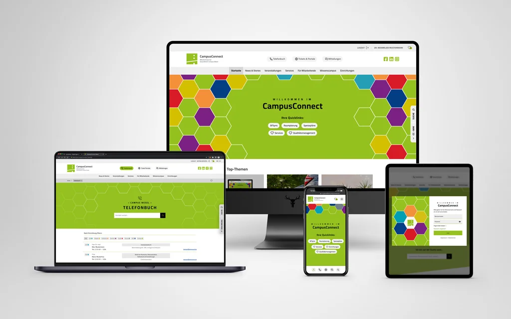 Modernes Klinik Intranet für Krankenhausmitarbeiter mit responsiver Darstellung auf allen Endgeräten
