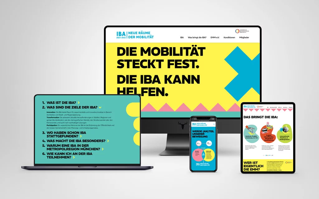 Responsive Ansicht der IBA Website auf verschiedenen Devices