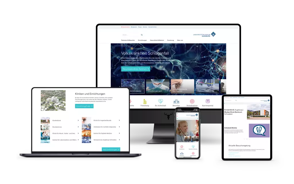 Responsive Darstellung der neuen Website des Klinikums Augsburg