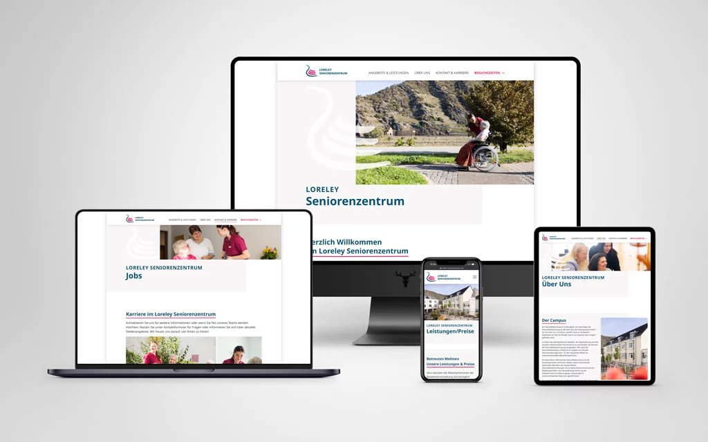 Responsive Ansicht der Website des Loreley Seniorenzentrums auf verschiedenen Devices