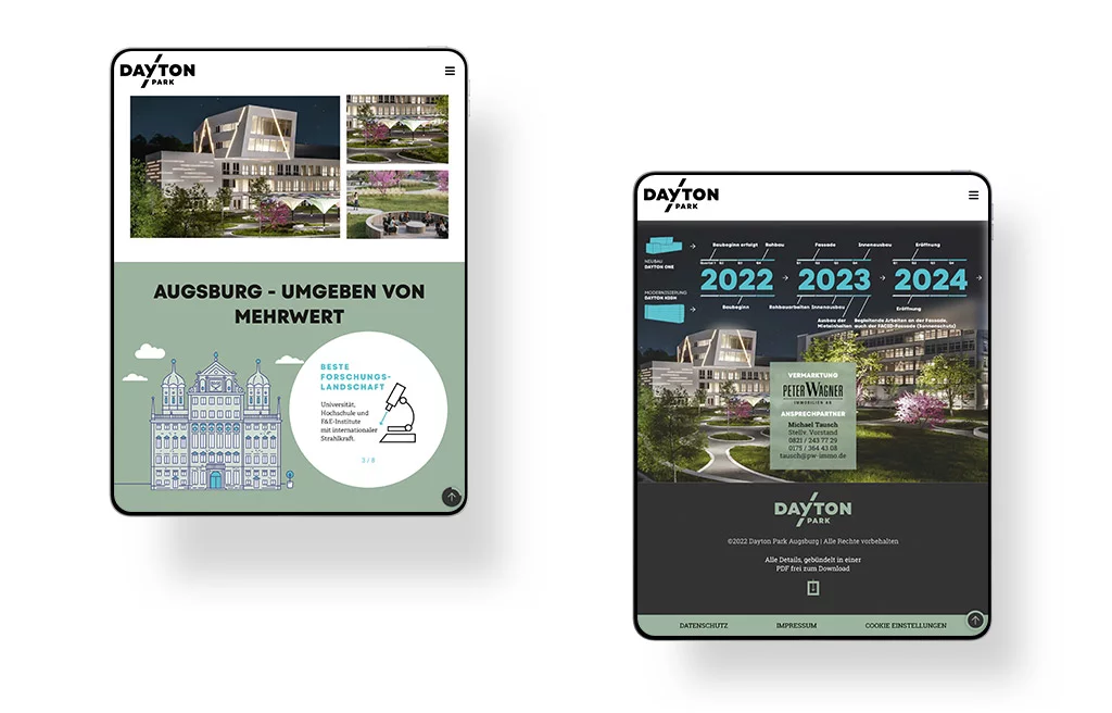 Immobilien Website Dayton Park Augsburg iPad Ansicht der Website Dayton Park
